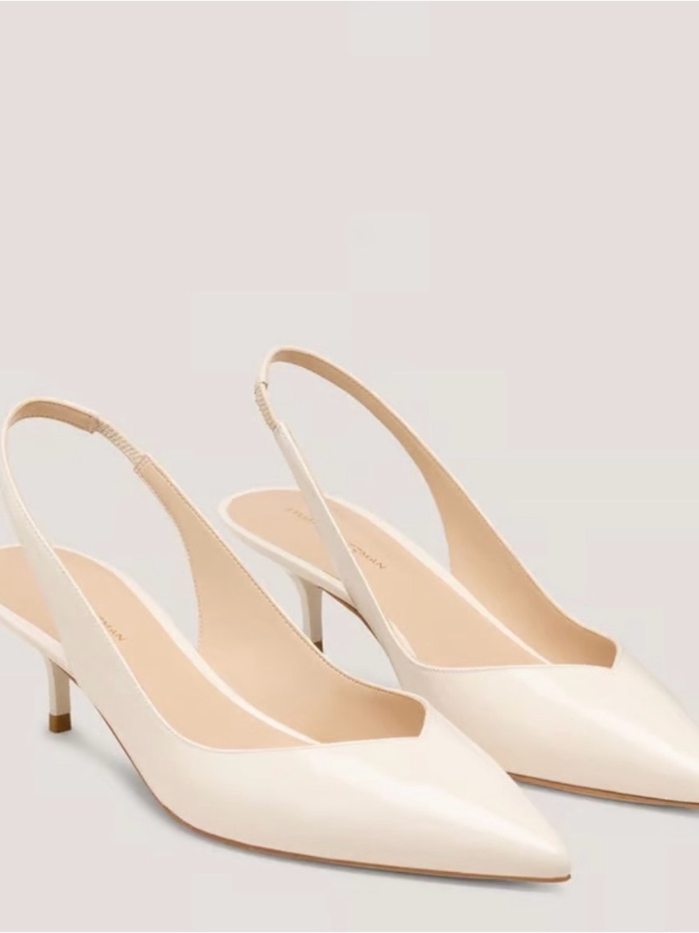 Stuart Weitzman Ivory Pointed-Toe Slingback Kitten Heels